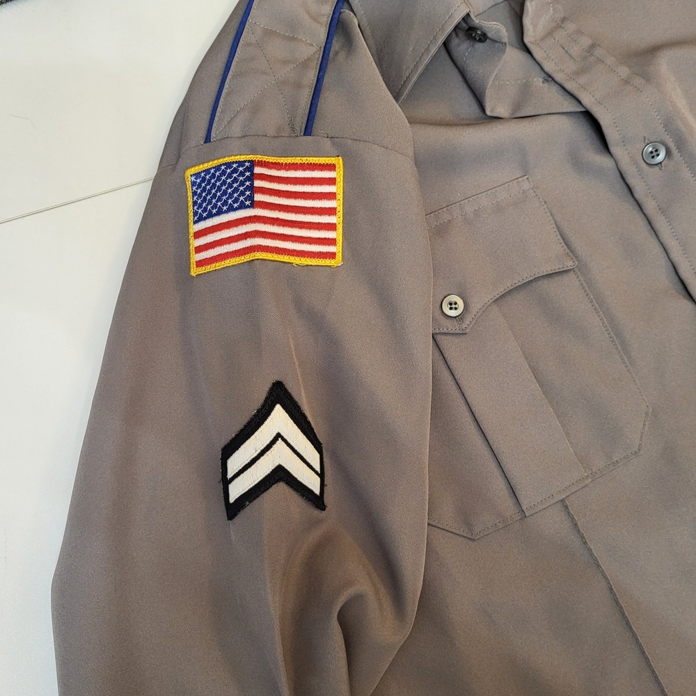 Vintage Conqueror 1776 Gray Uniform Shirt Mens 16.5 x 34 USA Made Patches Gray - Picture 3 of 12
